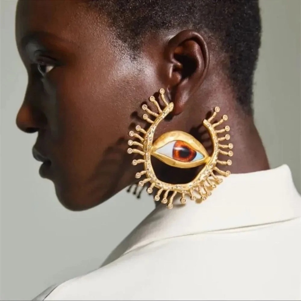 GAZE HOOP GOLD EYES EARRINGS - Picture 3 of 13